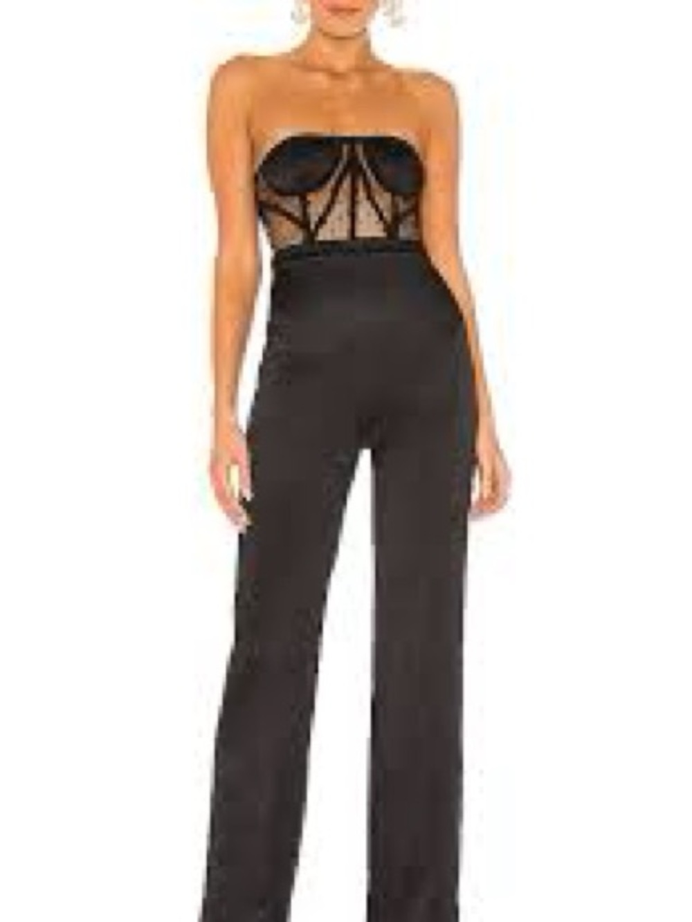 Alexis Strapless Black Jumpsuit with Sheer Bodice Size Small